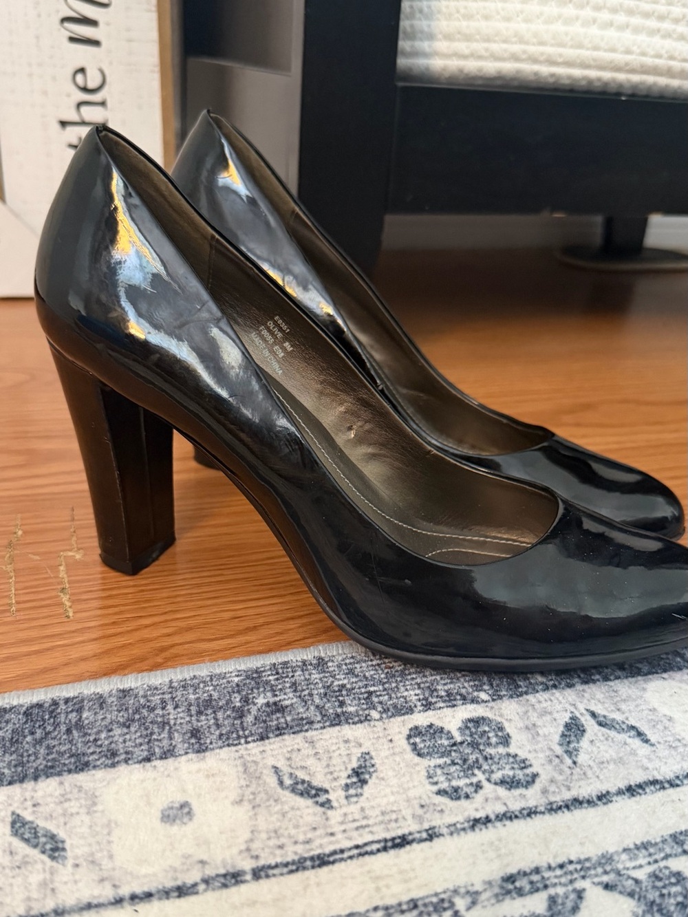 Calvin Klein Black Patent Rounded Toe Pumps